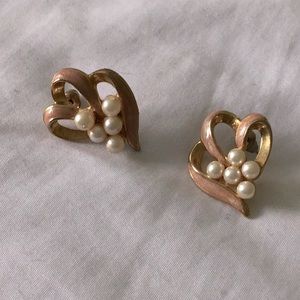 Enamel Ribbon Pearl Earrings